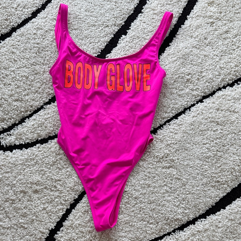 Body Glove low cut back neon pink Swimsuit with Orange Logo